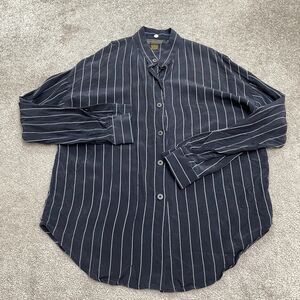 Classiques Entier Silk Button Down Shirt Womens Medium Navy Blue Striped Classic